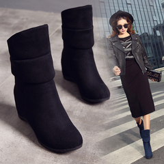 雪莲丝曼韩版新款短靴女内增高绒面短筒棉靴女冬季保暖加绒大码