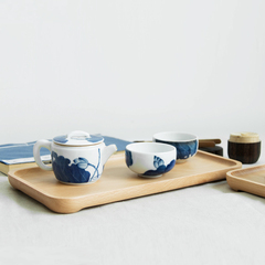 日式木质托盘 进口榉木茶托盘长方形餐盘点心盘茶托实木托