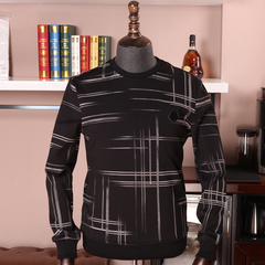 秋冬季舒适高棉衣服男装个性条纹上衣体恤男士卫衣圆领长袖T恤