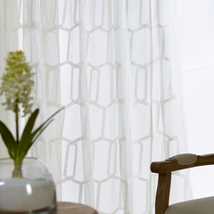 特价中式格子现代简约  白咖色绣花定制窗纱帘 卧室客厅书房阳台