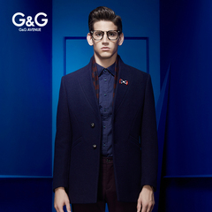G&G中长款毛呢大衣男冬季英伦修身风衣外套青年商务休闲羊毛大衣
