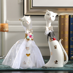 结婚礼物新婚庆礼品家居装饰工艺品创意情侣婚纱猫咪客厅招财摆件