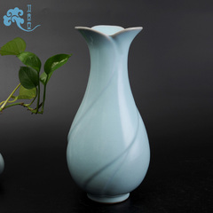 汝窑工艺品陶瓷花瓶花器家居客厅装饰品摆件简约复古中式蓝色瓶子
