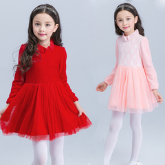 童装2016新款女童秋冬装韩版长袖5岁8岁红色公主裙连衣裙秋季