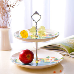 DFC双层陶瓷水果盘篮欧式创意时尚盆子点心架糖果干果盒蛋糕托盘