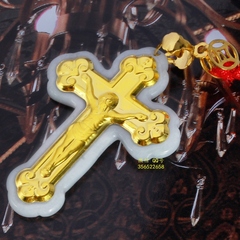 正品 金镶玉 黄金项链 足金翡翠男女款耶稣十字架吊坠