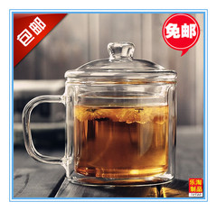 耐热玻璃茶杯保温大茶缸双层隔热杯透明带手柄办公杯男女水杯带盖