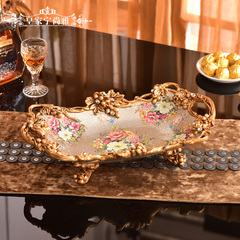 欧式奢华水果盘 创意家居客厅台面装饰干果盘 双手柄大水果盆摆件