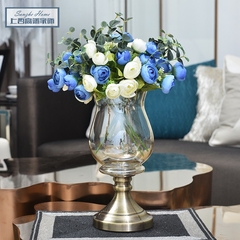 欧式现代田园创意玻璃装饰花瓶客厅餐厅电视柜干花仿真花花瓶摆件