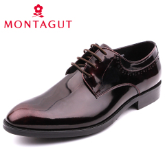 Montagut/梦特娇商务正装皮鞋潮系带亮面牛皮 英伦时尚德比鞋