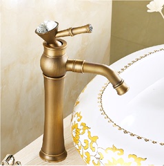 全铜仿古水龙头浴室冷热水洗脸面盆欧式卫生间加高单孔台盆水笼头