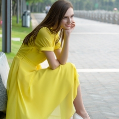 夏季黄色连衣裙伴娘装礼服大摆裙修身显瘦时尚复古长裙