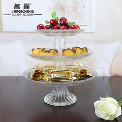 欧式古典透明水晶玻璃盘三层装饰盘大号水果零食糖果点心盘蛋糕架