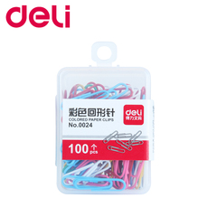deli/ 0024得力彩色回形针/曲别针/回型针 多色混合装 100枚/盒