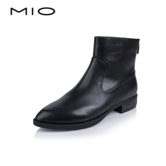 MIO米奥高端女鞋 2016冬季新品素面简洁中跟军靴女短靴M165605501