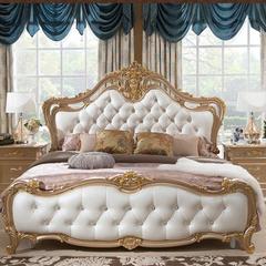 佳木宜居 欧式床实木床法式床双人床1.8米奢华香槟金色真皮结婚床