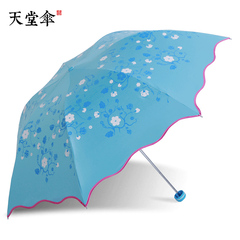 天堂伞遇水开花晴雨伞防紫外线太阳伞黑胶防晒伞折叠变色伞 女士