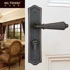 贝尔维帝全纯铜锁静音欧式卧室内房门锁复古现代简约实木把手黑色