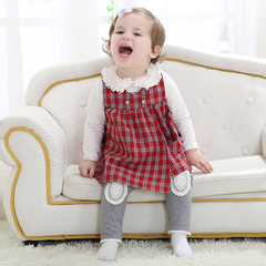 女宝宝春装套装三件套格子裙春秋童装外套1-2-3周岁6-12个月