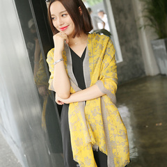 黄色围巾女秋冬季 韩版时尚新款保暖两用双面羊毛披肩 薄款民族风