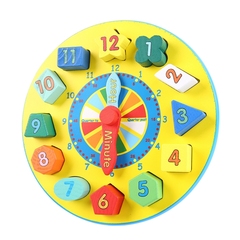 积木时钟几何配对玩具 颜色数字形状时间认知益智早教玩具1-2-3岁