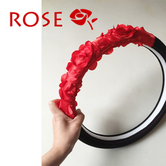 夏季复古玫瑰花把套帆布亚麻冰丝通用女性方向盘套个性把套黑红