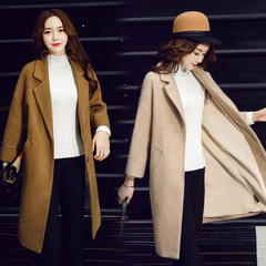 2016冬季新款女装韩版毛呢外套女中长款修身加绒加厚茧型呢子大衣
