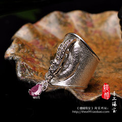 S925纯银戒指女镶嵌天然贵重宝石复古磨砂款式独特造型 个性夸张