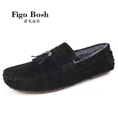 轻奢定制品牌Figobosh 新款冬季软底休闲皮鞋英伦懒人加绒豆豆鞋