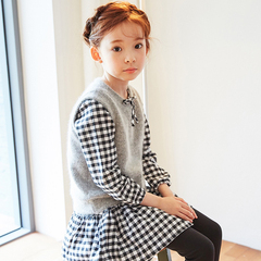 可飞儿2016韩国童装秋季新款中大女童兔毛背心马甲毛绒绒套头衫