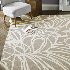 纯羊毛写意花卉图案优雅卧室床边客欧式现代客厅地毯浅咖驼底白色