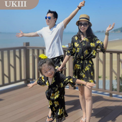 佑伽亲子装夏装2016新款海边度假裙韩版母女装女童亲子沙滩裙