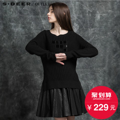 【聚】s.deer圣迪奥纯色实用毛衣两件套连衣裙S15383598