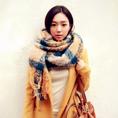 卓意诗 韩版女士毛线围巾冬季厚女款 时尚格子超长保暖学生围巾