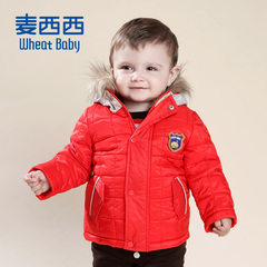wheatbaby 麦西西男婴童 连帽毛领格子棉衣 2016冬装新款儿童外套