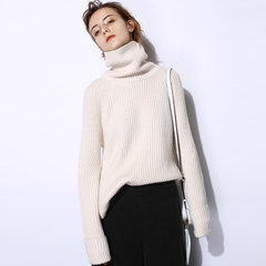 2016新设计款山羊绒高领针织衫女欧美风廓形宽松慵懒厚羊绒毛衣