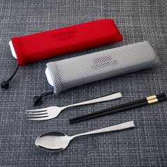 旅行学生便携餐具 合金筷子不锈钢勺子叉子三件套套装 便携餐具盒