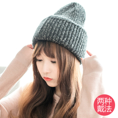 帽子女冬天毛线帽韩国甜美可爱保暖针织帽韩版冬季毛线帽子女帽潮