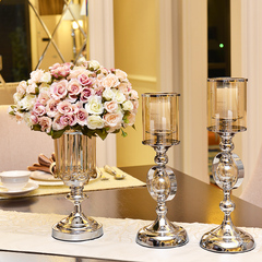 新古典简欧式玻璃烛台摆件会所酒店样板房烛光晚餐餐桌蜡烛台摆设
