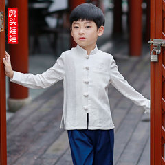 2016新款中国风儿童男童长袖棉麻衬衫复古汉服中大童唐装