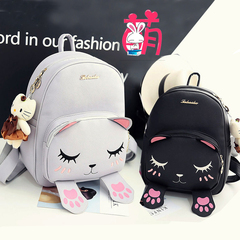双肩包女2016新款韩版猫咪绣花可爱卡通学院风学生背包书包小猫包