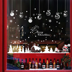 圣诞装饰玻璃贴橱窗贴纸门店布置吊球雪中小屋墙贴商铺节日墙贴纸