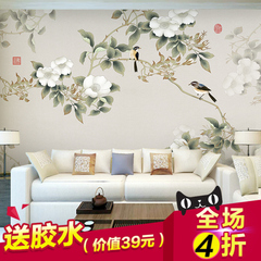无缝大型壁画中式客厅电视背景墙纸3d立体无纺布壁纸墙布古典花鸟