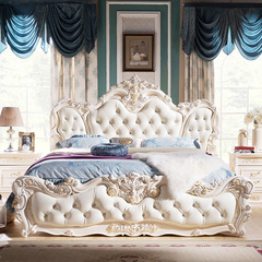 佳木宜居欧式床 法式大床真皮实木双人床 2米2.2米婚床别墅公主床
