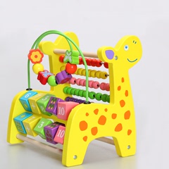 儿童益智木制长颈小鹿串珠玩具多功能大号绕珠算珠算术架2-3岁