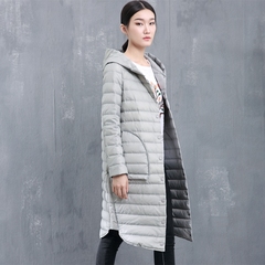 冬季韩版女装显瘦长款羽绒服女轻薄款简约连帽过膝羽绒大衣外套潮