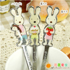 日本制le sucre法国兔子砂糖兔子不锈钢儿童勺子叉子日式下午茶