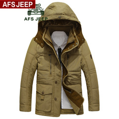Afs Jeep/战地吉普棉衣男士中长款棉服加绒加厚中年大码棉袄外套