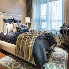 地中海风格蓝色现代几何图案图形地毯简约时尚客厅卧室床尾边地垫