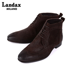 Landax新款真皮男士短靴 系带英伦靴子 男 军靴 手工短靴复古男靴